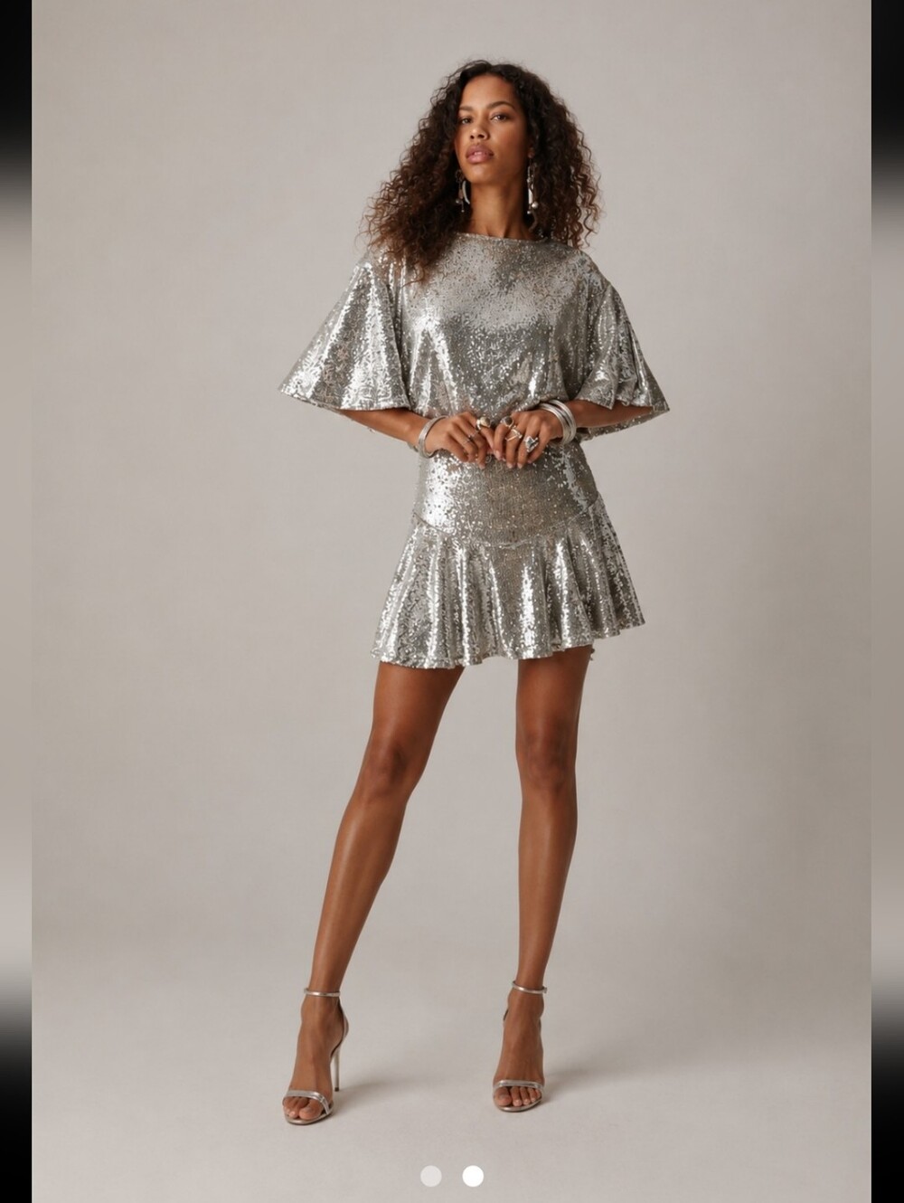 Free People  Silver Metallic Mini Sequins‎ Dress